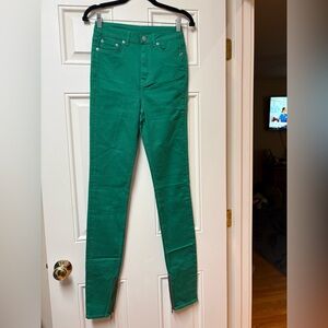 BLK DNM Vibrant Green Denim Pants with zipper hymns. Size 24 Long